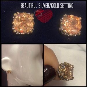 Topaz Crystal Squares in Two Tone Setting,NWT